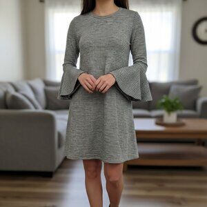Grey Striped Bell Sleeve Dress - Size L